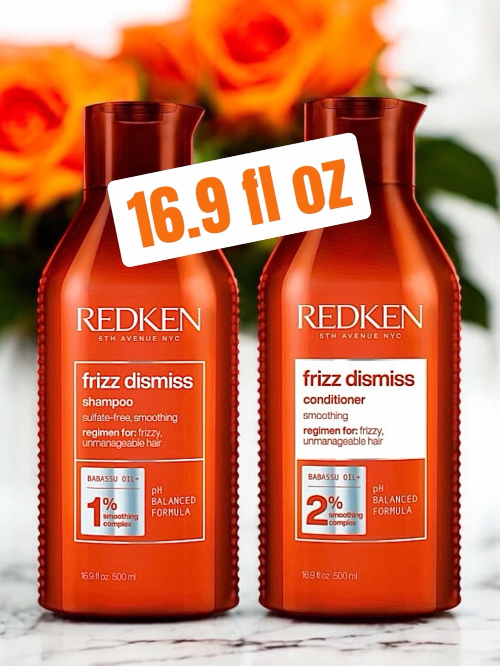REDKEN Frizz Dismiss Shampoo + Conditioner Smooth Shiny Hair 16.9 fl oz